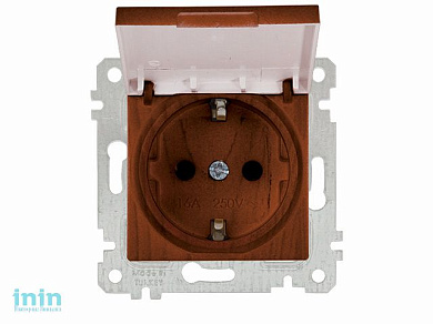 Розетка 1-ая (скрытая, без рамки, с/з, с крышкой) орех, RITA, MUTLUSAN (16 A, 250 V, IP 20)