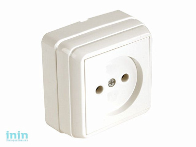 Розетка 1-ая (открытая, б/з, керамика) кремовая, BRON, MUTLUSAN (16 A, 250 V, IP 20)