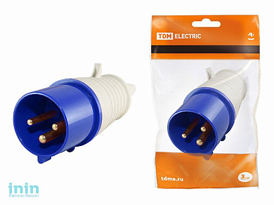 Вилка 033 2Р+РЕ 63А 220В IP54 TDM