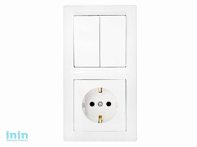 Блок выкл. 2 клав. + розетка (скрытая, с/з) белая, Стиль, Bylectrica (Блок выключатель двухклавишный + розетка с заземляющим контактом скрытой установ