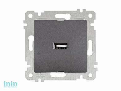 Розетка 1-ая USB (скрытая, без рамки) дымчатая, RITA, MUTLUSAN (USB charge, 5V-2.1A)