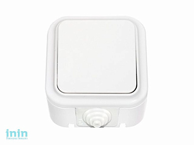 Выключатель 1 клав. (открытый, 10А, брызг. защ.) белый, Пралеска Аква, BYLECTRICA (1-ный брызгозащищенный для управления цепями с двух и более мест от