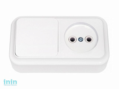 Блок выкл. 1 клав. + розетка (открытая, б/з) белая, Пралеска, BYLECTRICA (Гарантийный срок:24 месяца)